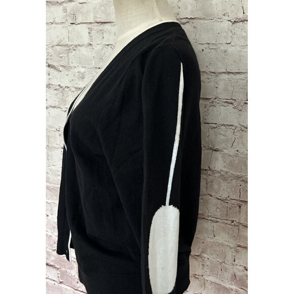 Court & Rowe Black VICTORIA Elbow Patch Cardigan Sweater White Trim  Size S NEW - Picture 4 of 4
